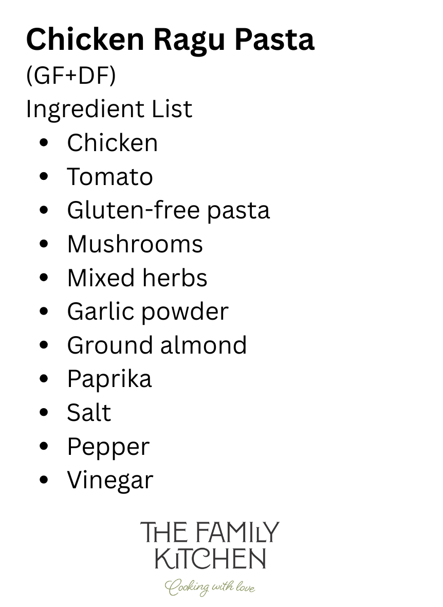 Gluten Free & Dairy Free Chicken Ragu Pasta