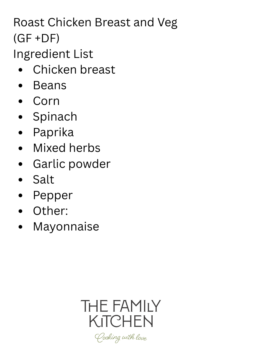 Gluten Free & Dairy Free Roast Chicken and Vegetables