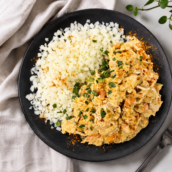 Bowl of Cajun chicken with cauliflower rice from The Family Kitchen NZ