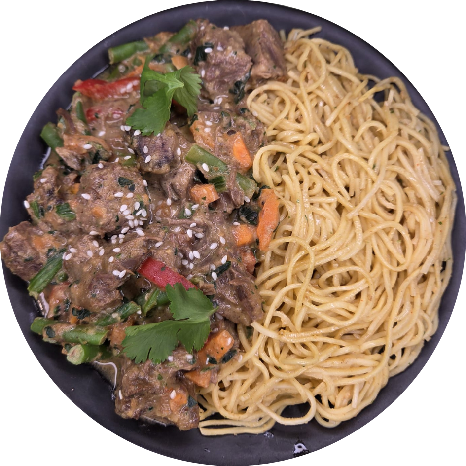 Slow Cooked Satay Steak Noodles