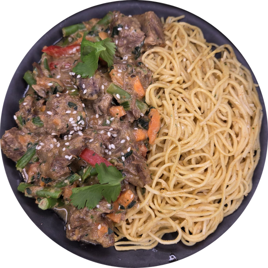 Slow Cooked Satay Steak Noodles