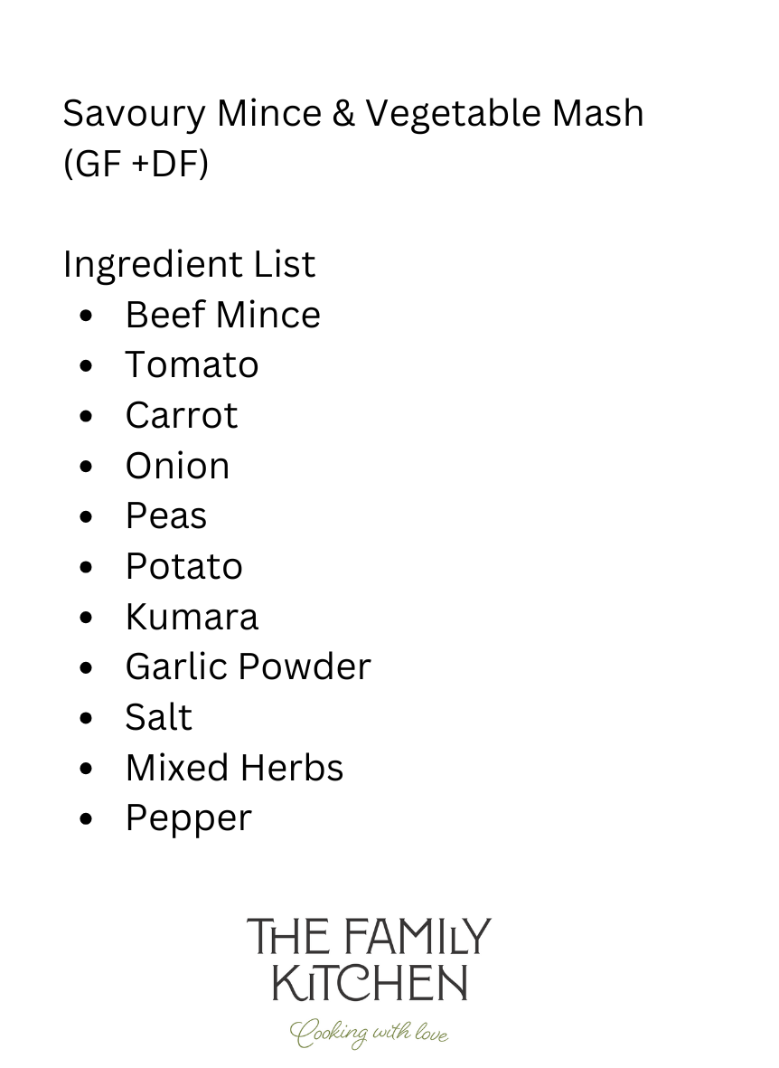 Gluten Free & Dairy Free Savory Mince & Vege Mash