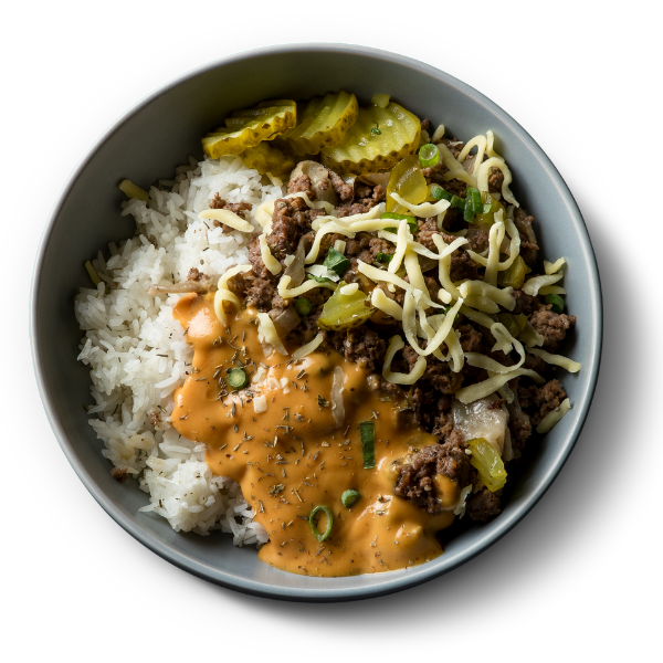 CHEESEBURGER BOWL – chef-prepared ready meal, delivered NZ wide by The Family Kitchen